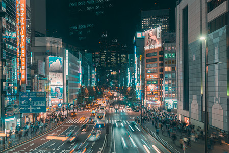 日本旅游易拉宝摄影照片_日本东京城市夜景街道摄影图