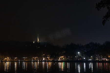 城市西湖夜景灯光摄影图