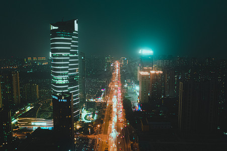 武汉光谷城市街道夜景航拍摄影图