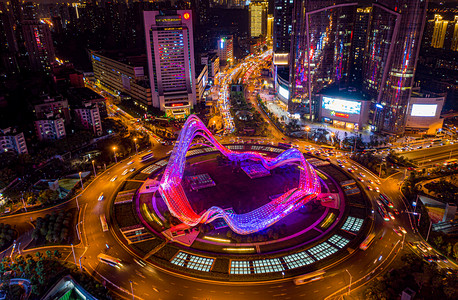 武汉光谷广场地标大气夜景航拍摄影图