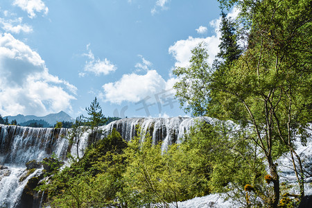 自然风景风光湖泊九寨沟瀑布摄影图