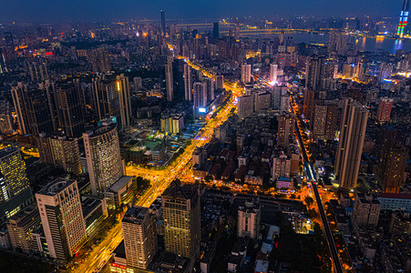写字楼夜景摄影照片_武汉城市夜景大气航拍摄影图