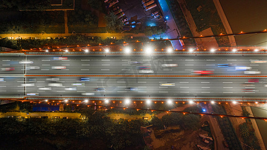 武汉鹦鹉洲大桥夜景街道航拍摄影图
