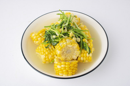 秋季美食水煮玉米摄影图