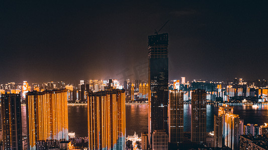 武汉城市建筑夜景大气航拍实拍图片摄影图