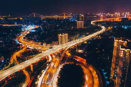 武汉交通枢纽夜景大气航拍摄影图