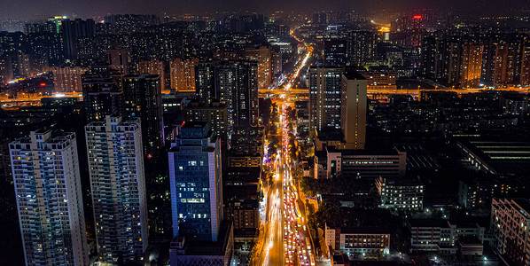 武汉光谷城市街道大气夜景航拍摄影图