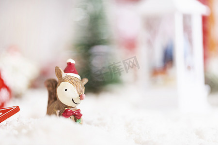 圣诞松鼠圣诞节圣诞雪景西方新年