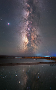 海西翡翠湖银河星空摄影图