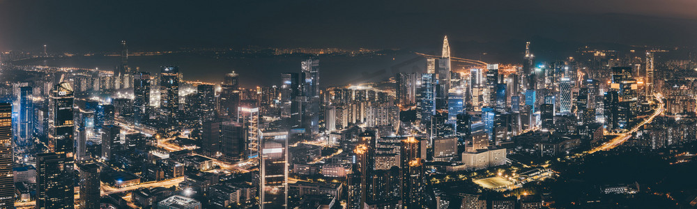 深圳南山区建筑群夜景航拍全景