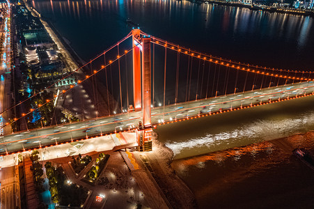 武汉城市建筑鹦鹉洲长江大桥夜景摄影图