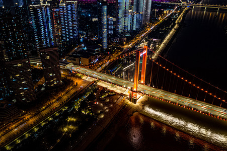 武汉城市建筑鹦鹉洲大桥桥头夜景交通摄影图