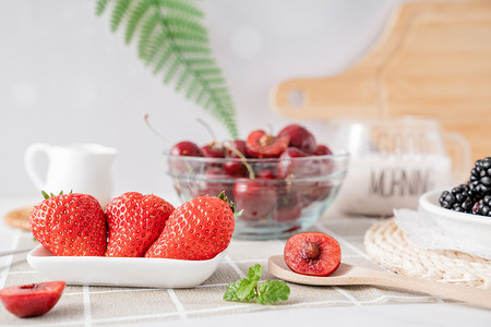车厘子草莓水果美食 食品静物摆拍摄影图配图