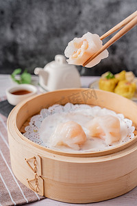 港式杂志风摄影照片_广式点心早茶早点虾饺食品美食摄影图配图