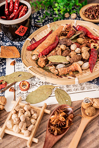 火锅调料香料食材药材调味料摄影图配图