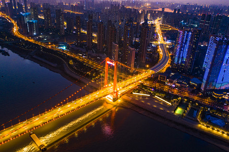 武汉城市建筑鹦鹉洲长江大桥航拍摄影图
