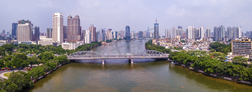 物流摄影图摄影照片_广州海珠大桥全景夏季海珠区城市桥梁航拍全景摄影图配图