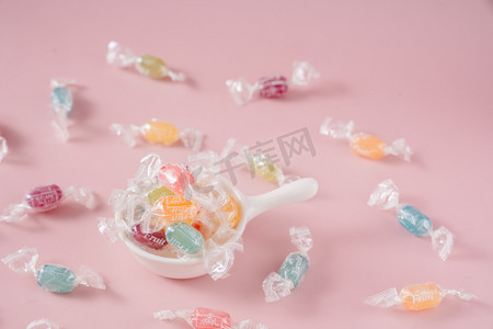 糖果彩色清新零食食品摄影图配图