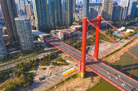 武汉城市建筑晴天鹦鹉洲大桥鹦鹉洲大桥航拍摄影图配图