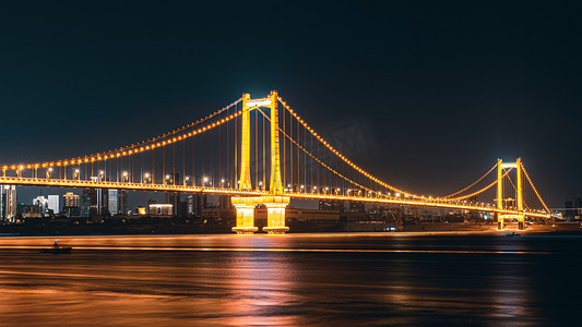 武汉城市建筑夜晚长江大桥鹦鹉洲大桥长曝光摄影图配图