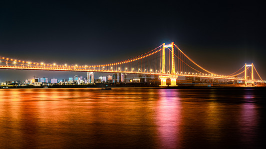 武汉城市建筑夜景建筑鹦鹉洲长江大桥直视摄影图配图