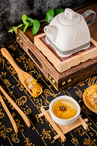 茶饮茶水菊花茶养生茶茶艺摄影图配图