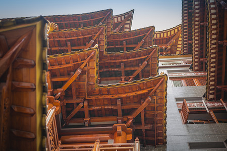 广州古风摄影照片_古风建筑下午寺庙路面仰拍摄影图配图