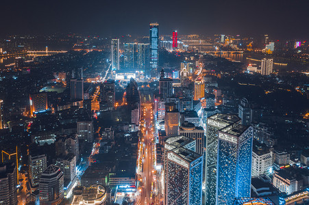 广西柳州CBD城市夜晚市中心空中无人机摄影图配图