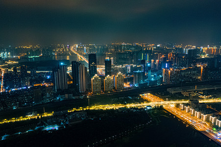 武汉城市夜景夜晚城市夜景汉阳航拍摄影图配图