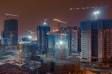 武汉城市建筑夜晚工地万科航拍摄影图配图