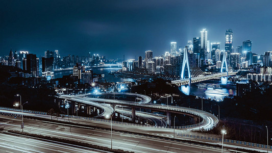 黑冰色重庆东水门大桥渝中CBD大桥车流夜景延时