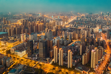 武汉城市建筑群夜晚建筑群城市建筑航拍俯视摄影图配图