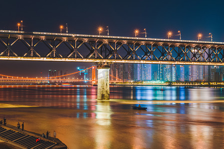 鹦鹉洲大桥摄影照片_武汉城市建筑夜晚建筑大桥长曝光摄影图配图