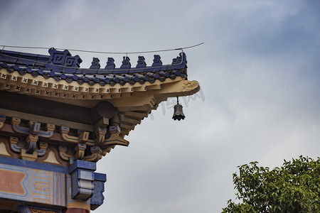 广州中山纪念堂飞檐下午建筑天空仰拍摄影图配图