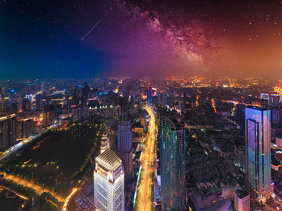 武汉城市建筑夜晚城市夜景取水楼全景航拍摄影图配图