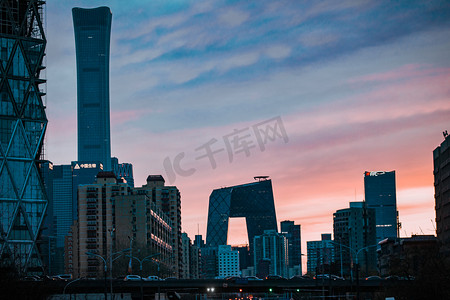 北京夕阳CBD国贸建筑户外地标打卡摄影图配图