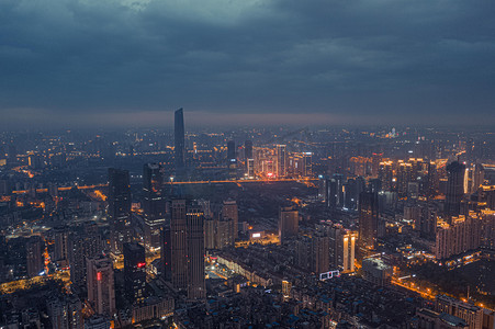 武汉城市建筑群夜晚建筑群中央商务区航拍摄影图配图