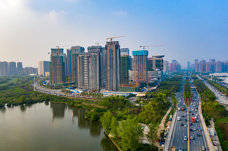 武汉城市建筑晴天建筑楼盘俯拍航拍摄影图配图