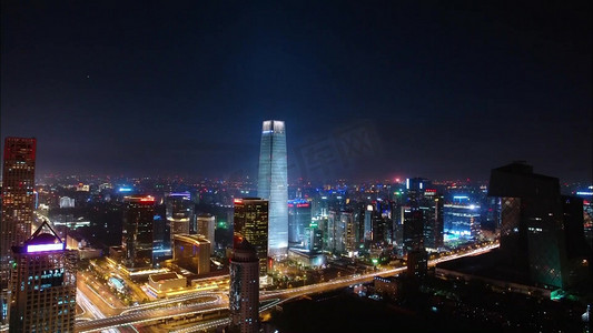 夜景北京cbd摄影照片_北京央视大楼中国尊夜景
