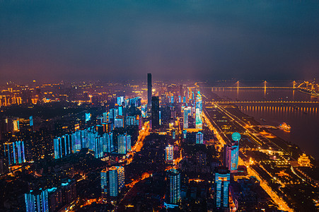 武汉城市建筑夜景建筑汉口江滩航拍摄影图配图