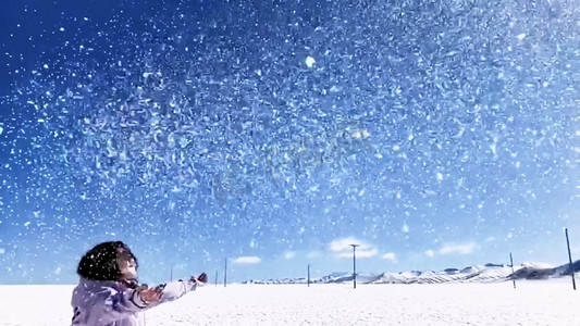 大寒雪地摄影照片_冬季雪地人物撒雪唯美