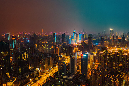 武汉城市建筑群夜景建筑群汉口区航拍摄影图配图