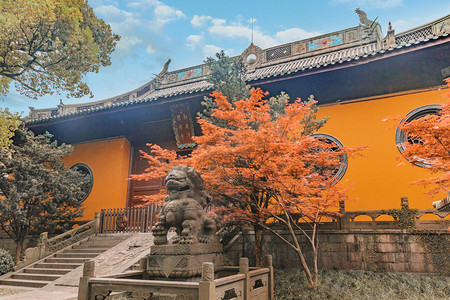 杭州寺庙门前下午寺庙路面拍摄摄影图配图