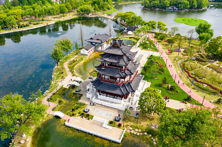 武汉城市建筑晴天建筑紫阳湖公园俯视航拍摄影图配图