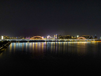 航拍杭州钱塘江复兴大桥夜景摄影图配图