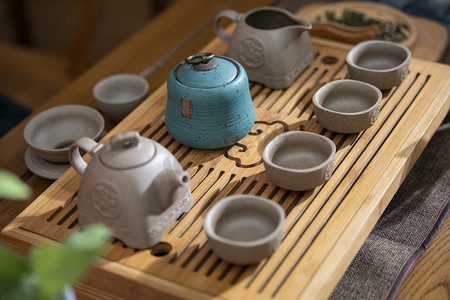 茶文化下午茶具在茶桌上摆放摄影图配图