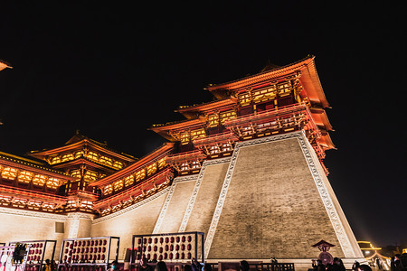 洛阳应天门夜晚古城楼灯光夜景风光摄影图配图