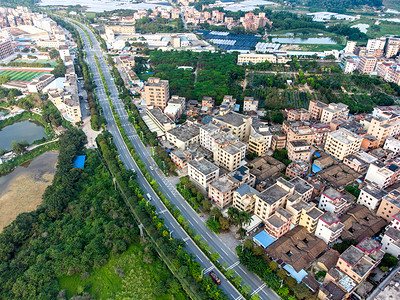 城市建筑白天乡村道路空中航拍摄影图配图