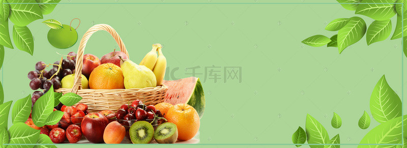 水果夏季广告背景图片_夏季蔬果手绘几何小清新绿色背景