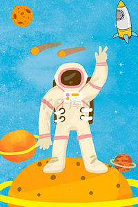 太空卡通背景蓝色背景图片_太空宇航员卡通蓝色广告背景
